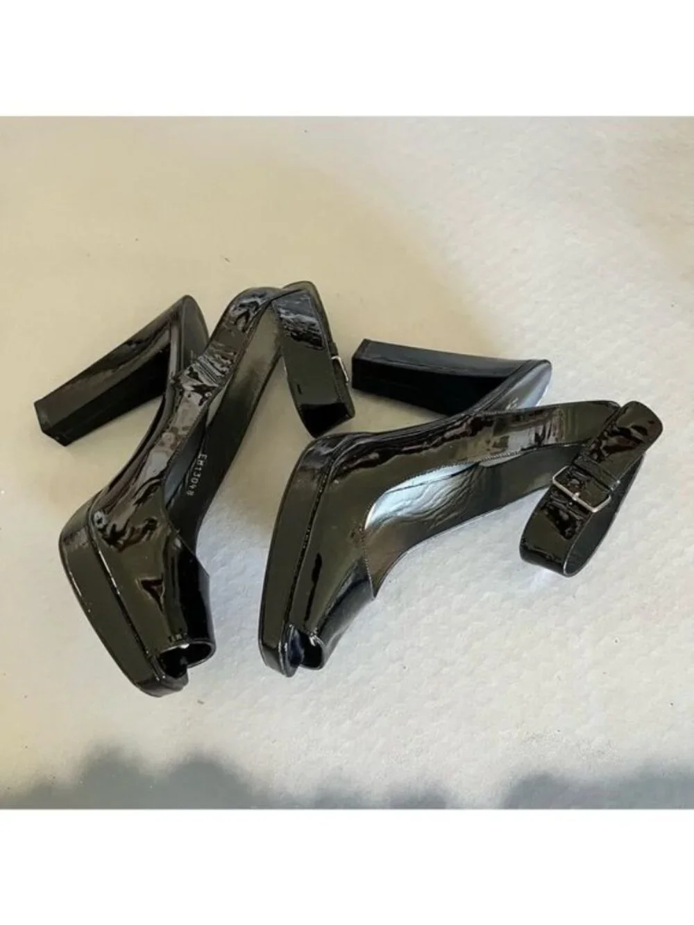 Stuart Weitzman Patent Leather Block Heel Peep Toe Ankle Heels